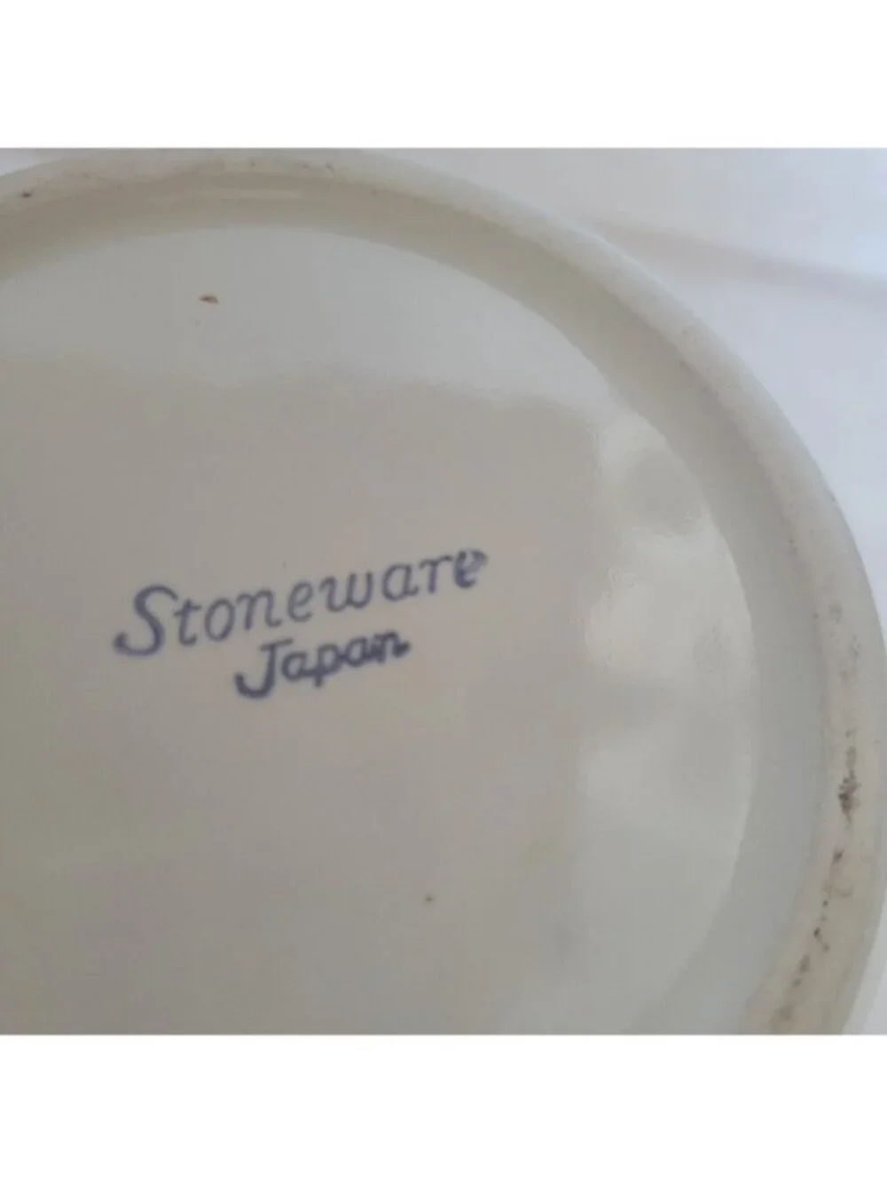 Stoneware Japan Sugar Bowl Vtg Cream w/blue stripe w/lid functional Country EUC